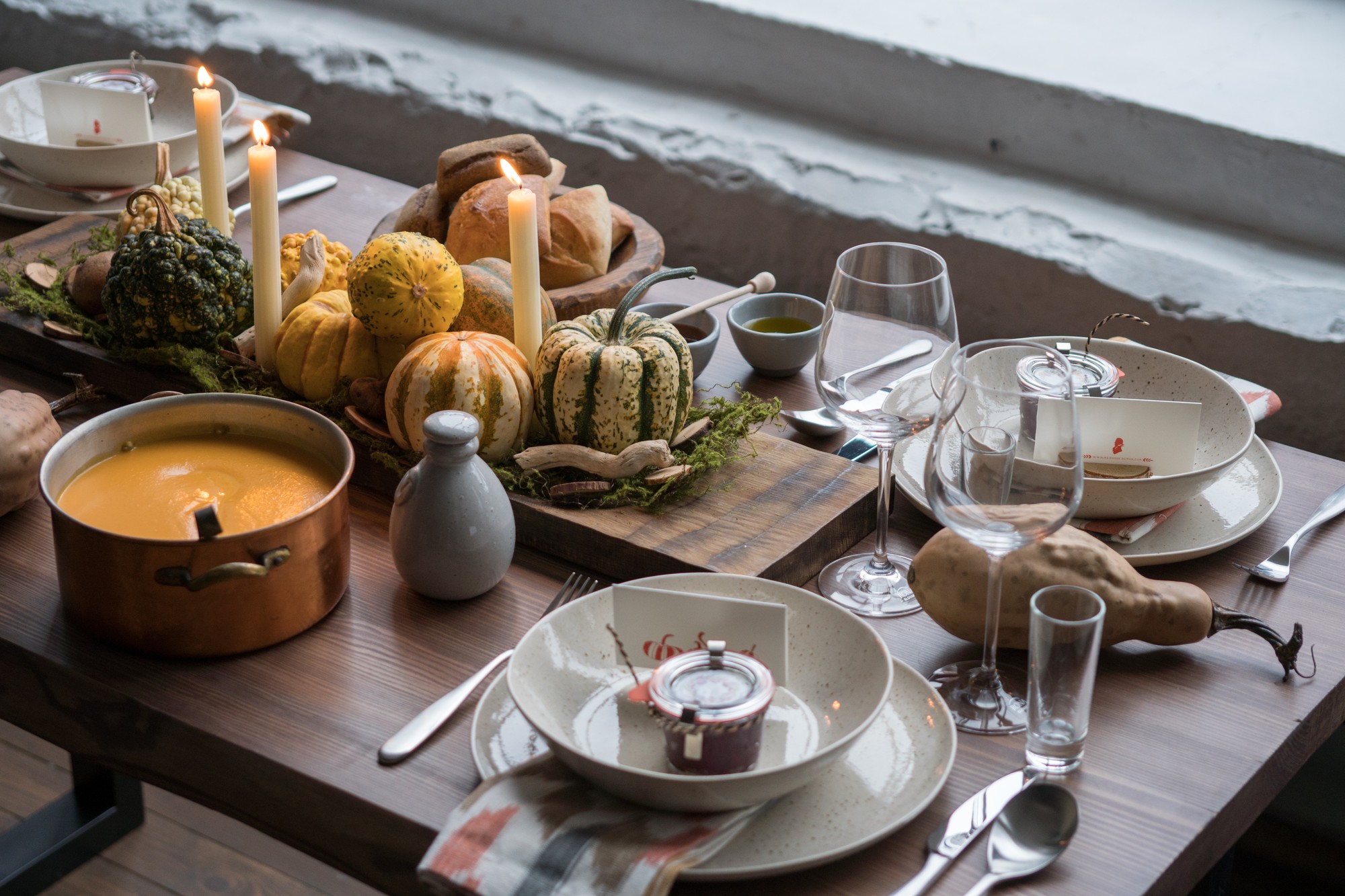 Rustic table with seasonal dishes